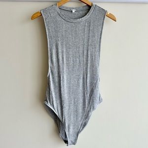 Heather Gray Open Side Ribbed Bodysuit